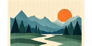 Illustration representing Boulder County Open Space, with mountains and trees.