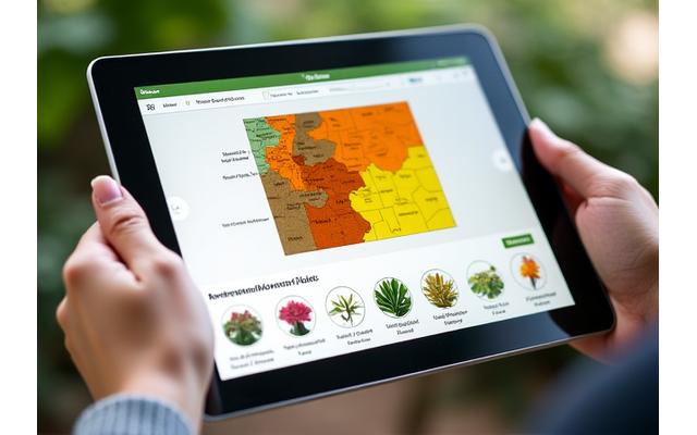 Screenshot of an interactive plant selection tool interface, showing a map of Colorado with hardiness zones and plant recommendations.