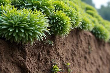 Deep-rooted sedum and grasses stabilizing a steep bank