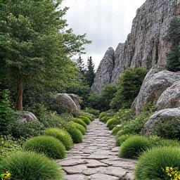 Mountain garden seamlessly blending with natural rock formations