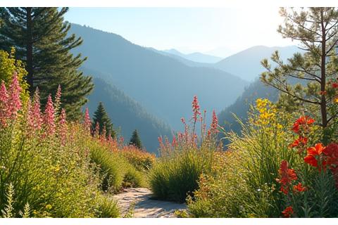 Diverse mountain garden attracting local birds and pollinators