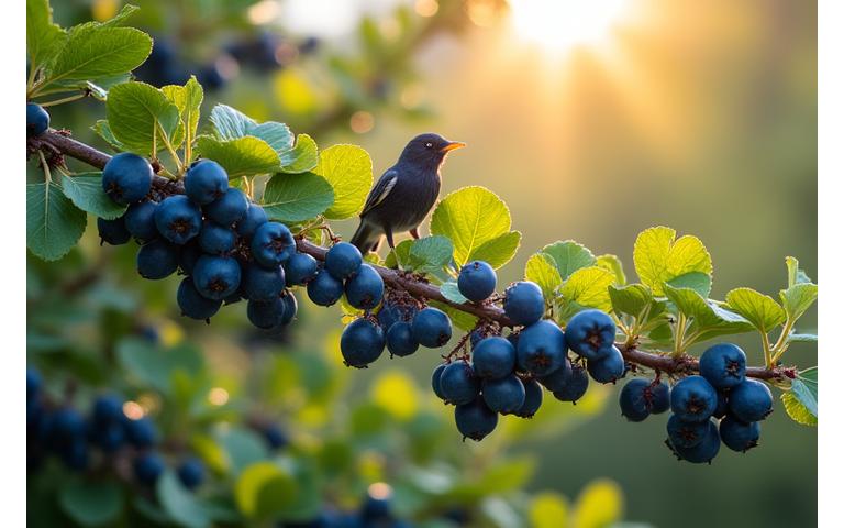 Serviceberry shrub with berries in a natural Colorado setting