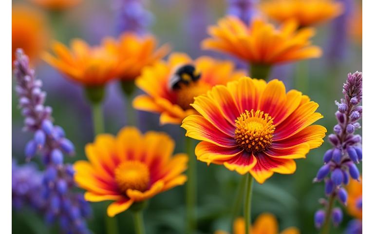 Close-up of vibrant Colorado native wildflowers like Blanket Flower and Blue Flax