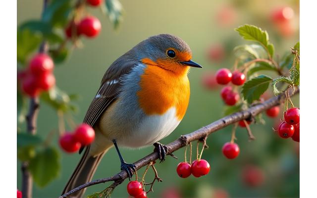 Robin perched in a native chokecherry bush