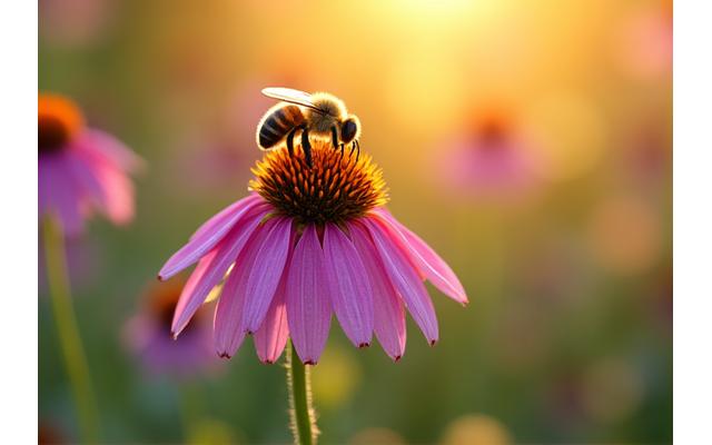 Bee on a vibrant native purple coneflower