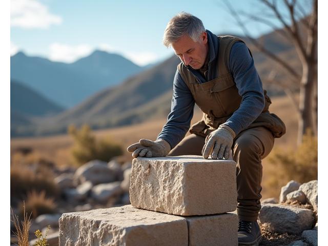 Expert demonstrating hardscaping techniques for a retaining wall in a virtual workshop setting, with Colorado mountain backdrop