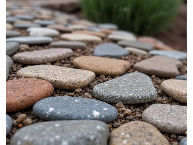 A close-up of intricate dry-stacked natural stone work on a garden wall, showcasing craftsmanship.